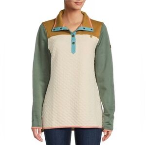 L.L. Bean Quilted Pullover Sweater in Cream, Olive, Mustard & Turquoise